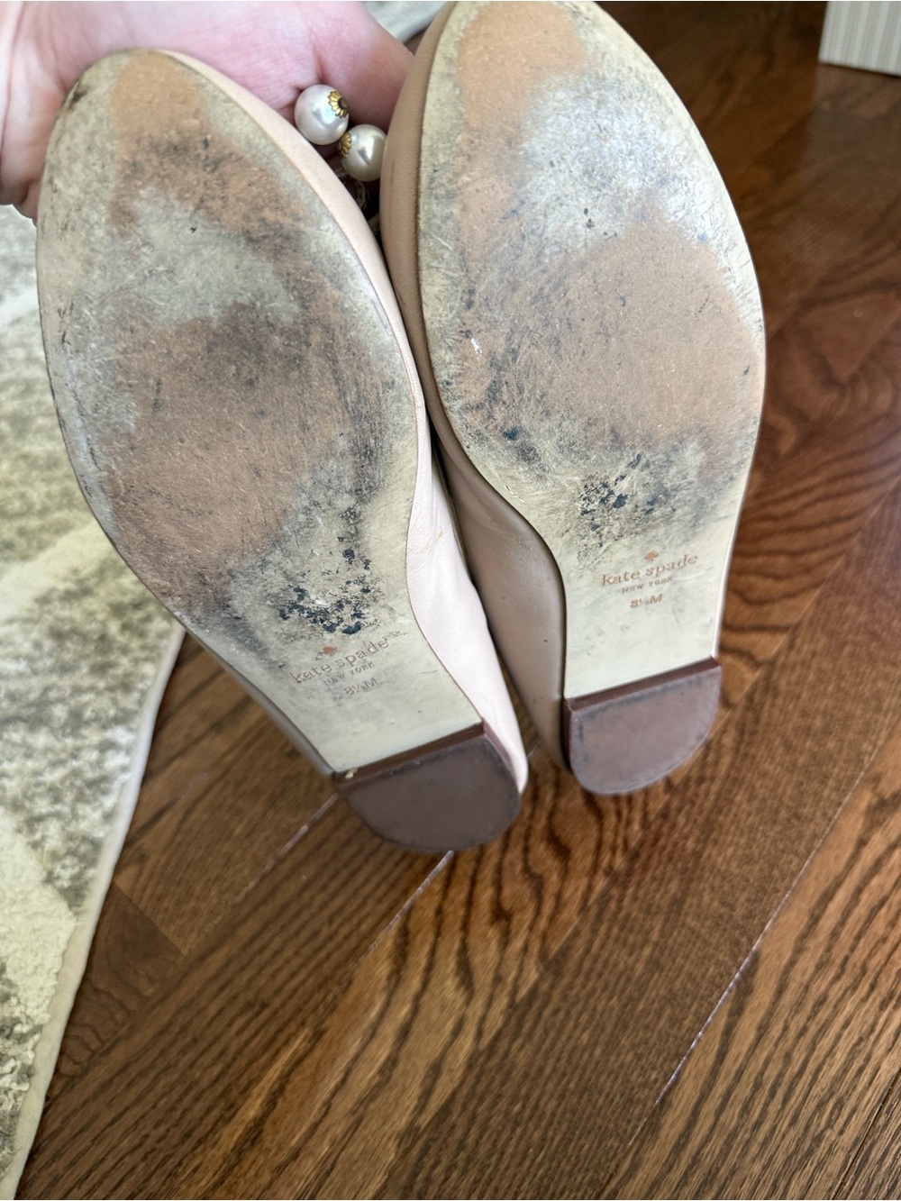 kate spade beige Leather Ballet Flats with Bow & Pearl Detail - Picture 3 of 3